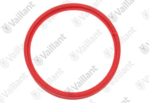 Runder roter Dichtring aus Silikon mit glatter Oberfläche, hergestellt von Vaillant. Geeignet für Anschlüsse in einem technischen Kontext.
